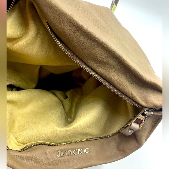Auth Jimmy Choo Taupe Biker Chain Relaxed Hobo Bag. Excellent Preloved Satchel. - Picture 7 of 16